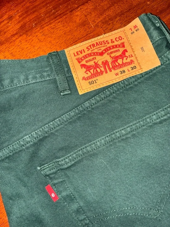 Levi's 501 Original Fit Jeans - W38 L30 - Green Color Button Fly Blank Tab - Picture 3 of 4